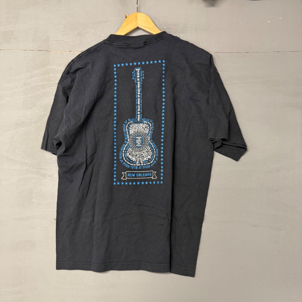 House of Blues New Orleans Guitar Graphic T-Shirt Mens XL Black Short Sleeve HOB